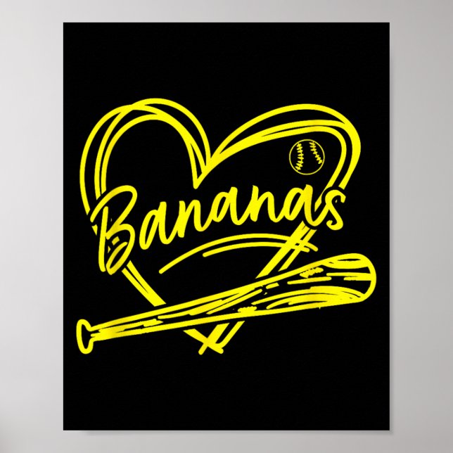 Affiche J'adore la Baseball de Banane Jaune pour l'Été (Devant)