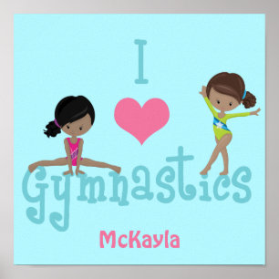 Affiche J'adore la gymnastique jolie fille afro-américaine