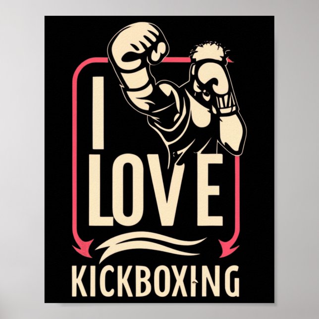 Affiche J'adore le kick-boxing Boxe Amour Kickboxer Kickbo (Devant)