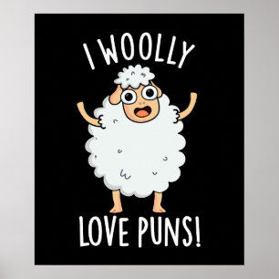 Affiche J'adore les jeux de mots moutons drôles Pun fond s