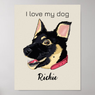 Affiche J'adore mon chien mignon berger allemand nom de ch