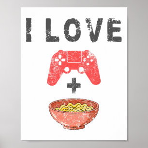 Affiche J'adore Ramen Et Jeux Drôle Rétro Nouilles Joueur