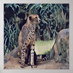 Affiche Jaguar Dans La Peinture À L'Huile Forestière, Post