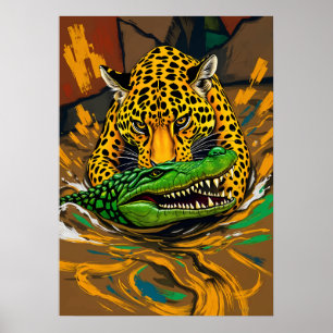 Affiche Jaguar et Alligator Battle Art