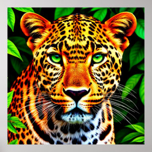 Affiche Jaguar Léopard Gros Plan sur le Visage aux Yeux Ve