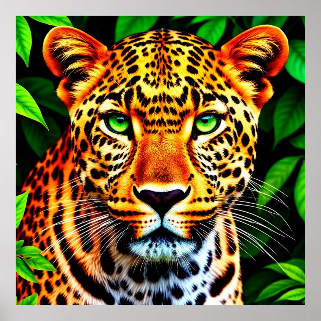Affiche Jaguar Léopard Gros Plan sur le Visage aux Yeux Ve (Devant)