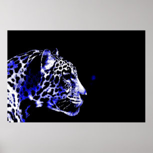 Affiche Jaguar Pop Art Noir & Bleu