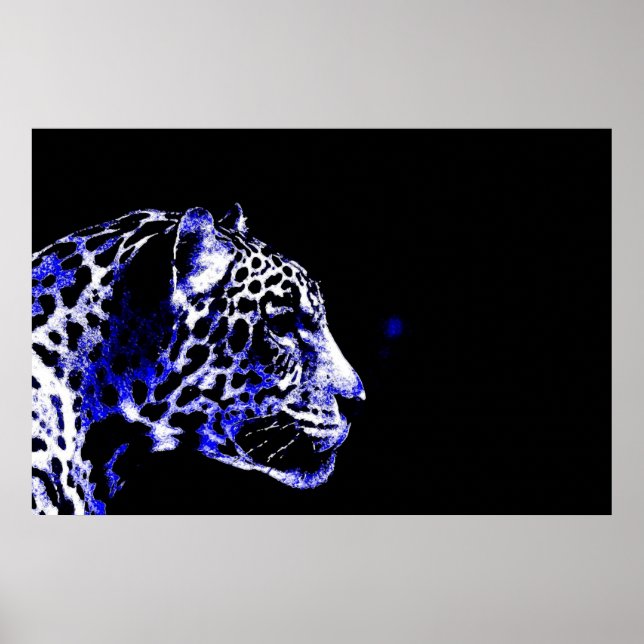 Affiche Jaguar Pop Art Noir & Bleu (Devant)