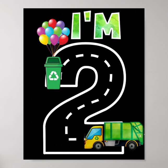 Affiche J'ai 2 ans Anniversaire Garbage Truck (Devant)