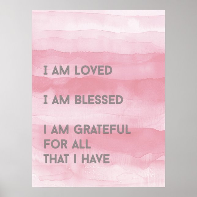 Affiche J'AI AIMÉ L'Affirmation Rose Aquarelle (Devant)