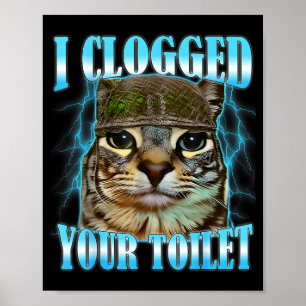 Affiche J'ai bouché vos toilettes mème de chat drôle de gu