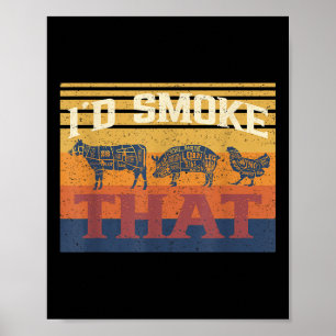 Affiche J'Ai Fumé Que Drôle Barbecue Viande Grillant Smo