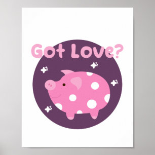 Affiche J'ai l'amour Kawaii mignon porc rose