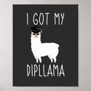 Affiche J'Ai Obtenu Mon Dipllama Graduation Llama Pun