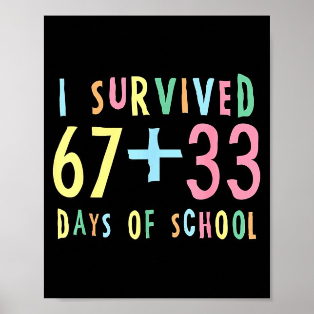 Affiche J'ai survécu 67 + 33 jours d'école Mathématiques d (Devant)