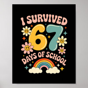 Affiche J'ai survécu 67 jours d'école Argot Gen Alpha Rétr