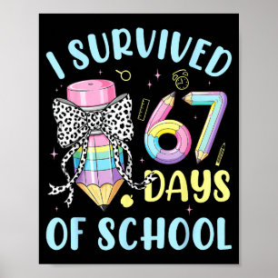 Affiche J'ai survécu 67 jours d'école crayon mignon pastel