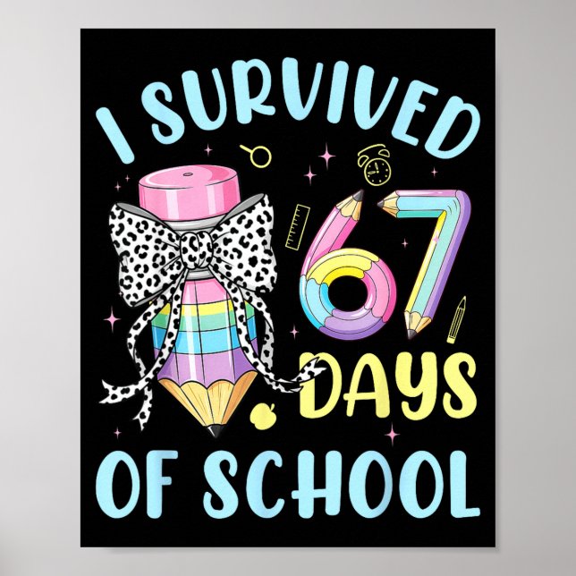 Affiche J'ai survécu 67 jours d'école crayon mignon pastel (Devant)