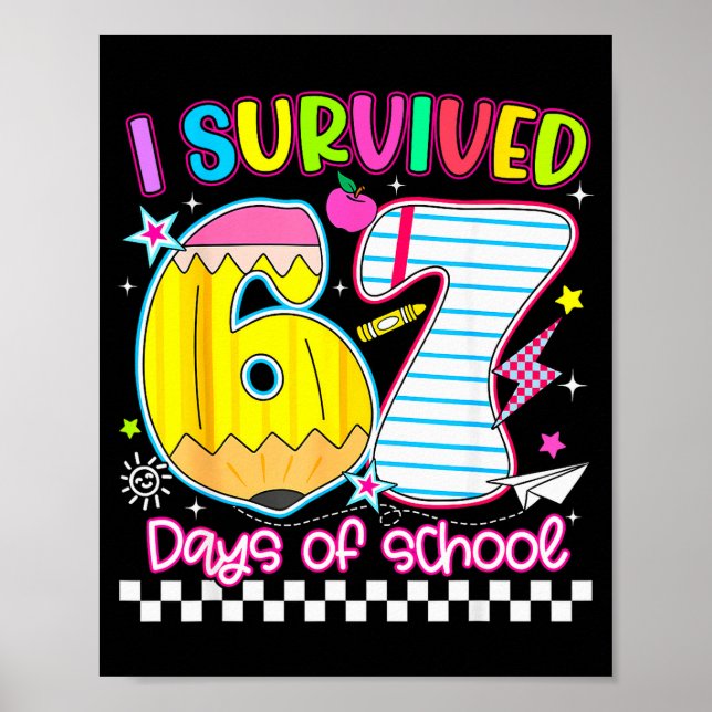 Affiche J'ai survécu 67 jours d'école Mème drôle Garçon Fi (Devant)