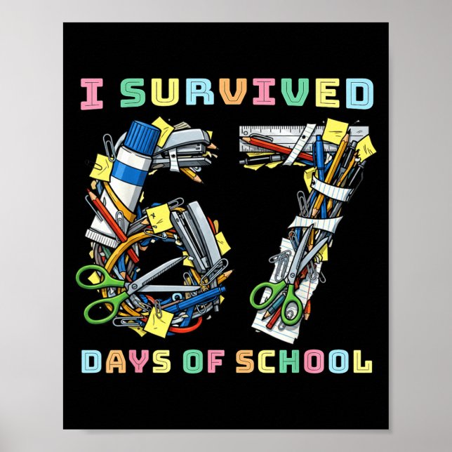 Affiche J'ai survécu 67 jours d'école Prof de maths drôle  (Devant)