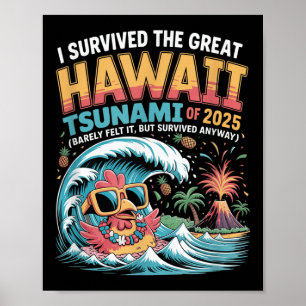 Affiche J'Ai Survécu Au Grand Tsunami D'Hawaï De 2025 Drôl