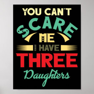 Affiche J'ai trois 3 filles vintage papa Fête des pères