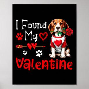 Affiche J'Ai Trouvé Mon Beagle Valentin Au Coeur Fleur