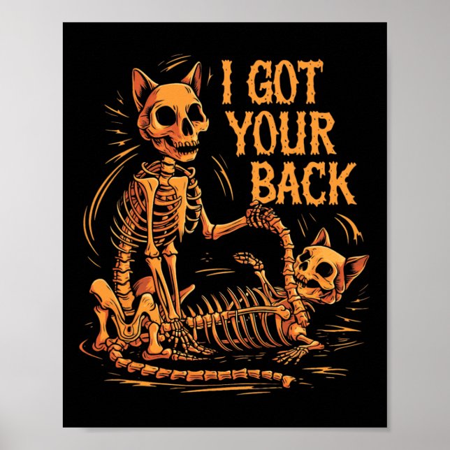 Affiche J'Ai Votre Ck Drôle Halloween Chat Skeleton Skelet (Devant)