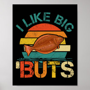 Affiche J'Aime Big Buts Halibut Pour Halibut Pêcher Fisher