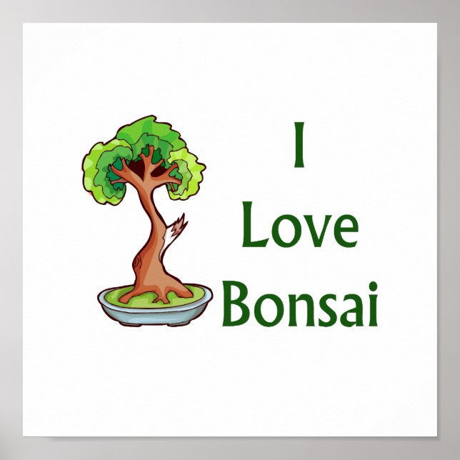 Affiche J'aime bonsai en texte vert shari tree graphi (Devant)