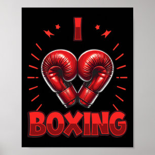 Affiche J'aime Boxing Red Boxing Gants Heartshape Love Bo