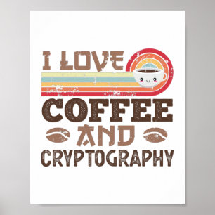 Affiche J'aime Café et Cryptographie Retro Sunset Cadeau