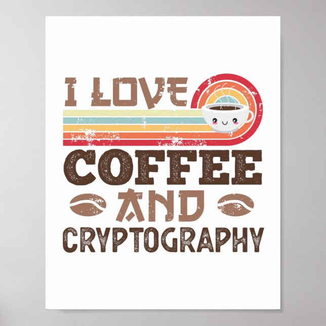 Affiche J'aime Café et Cryptographie Retro Sunset Cadeau (Devant)