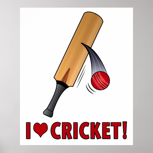 Affiche J'aime chauve-souris et balle de cricket (Devant)