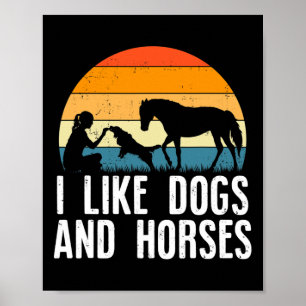Affiche J'Aime Chiens Et Chevaux Riding Fille Retro Vinta