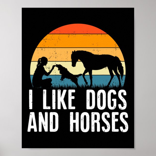 Affiche J'Aime Chiens Et Chevaux Riding Fille Retro Vinta (Devant)