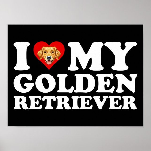 Affiche J'aime (Cœur) Mon Golden Retriever (Devant)