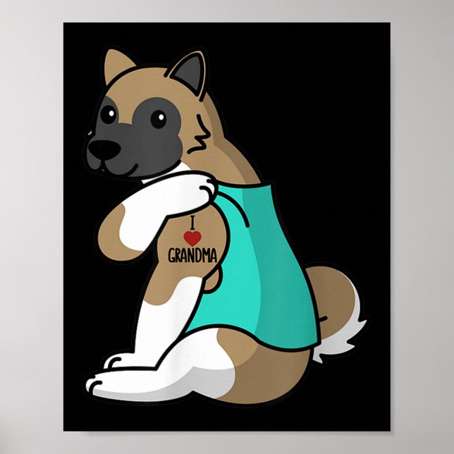 Affiche J'aime grand-mère tatouage Akita chien (Devant)