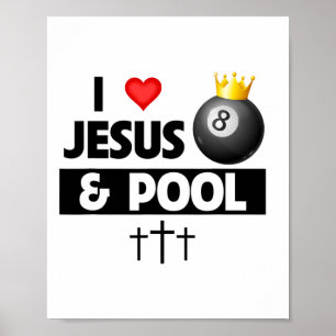 Affiche J'Aime Jésus Et Bâton De Billard 8 Ll Billard De P