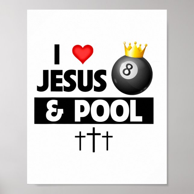 Affiche J'Aime Jésus Et Bâton De Billard 8 Ll Billard De P (Devant)