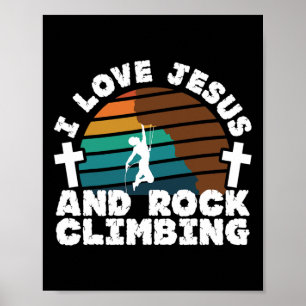 Affiche J'aime Jésus et l'escalade de rochers Foi chrétien
