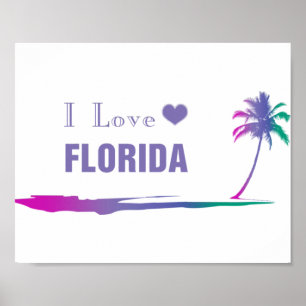 Affiche J'Aime La Floride Colorée Violet