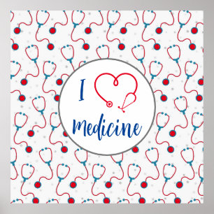 Affiche "J'aime la médecine" stethoscope médecin cadeau