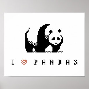 Affiche J'aime l'affiche d'art de pixel de pandas