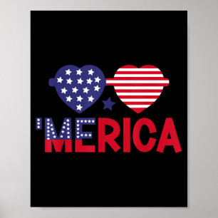 Affiche J'aime l'Amérique coeur patriotique jour de l'indé