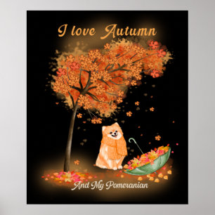 Affiche J'aime l'automne et l'aquarelle de mon chien de Po