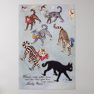 Affiche J'aime le chat noir, Louis Wain