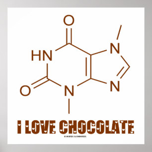 Affiche J'Aime Le Chocolat (Molécule Chimique Théobromine)
