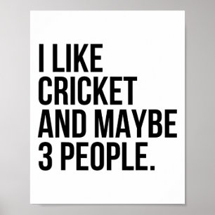 Affiche J'aime le cricket et peut-être 3 personnes drôle d