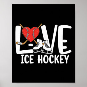 Affiche J'aime le hockey sur glace Patins mignons Bâton et
